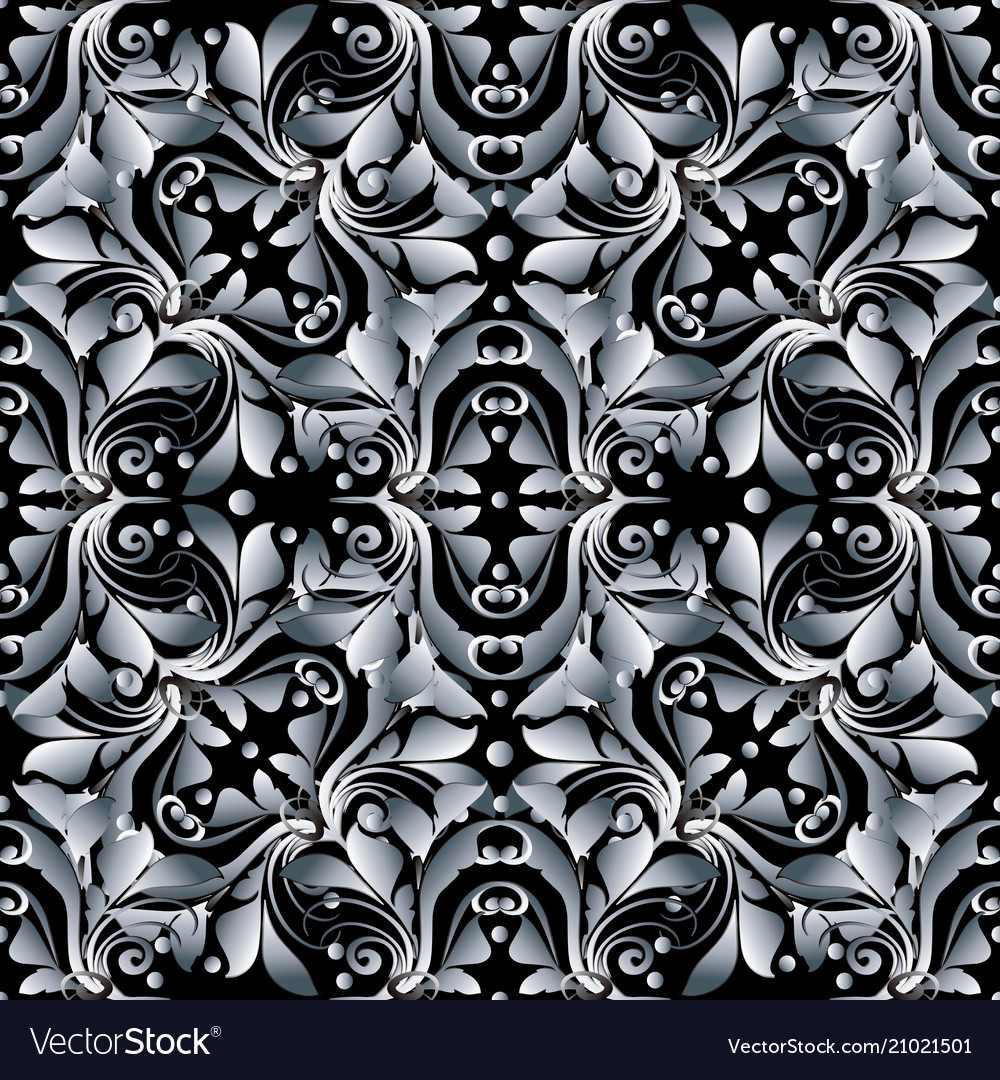 Floral damask seamless pattern black Royalty Free Vector