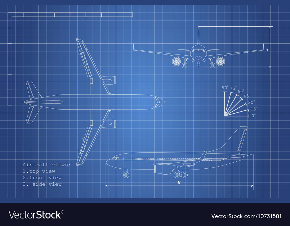 Outline drawing plane on a blue background Vector Image