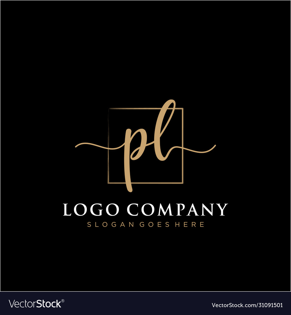 Pl initial handwriting logo with rectangle Vector Image