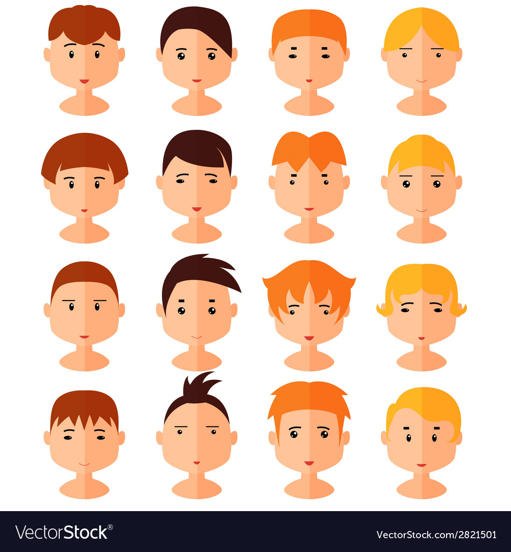 Set Of Cartoon Avatar Flat Boy Icons Royalty Free Vector