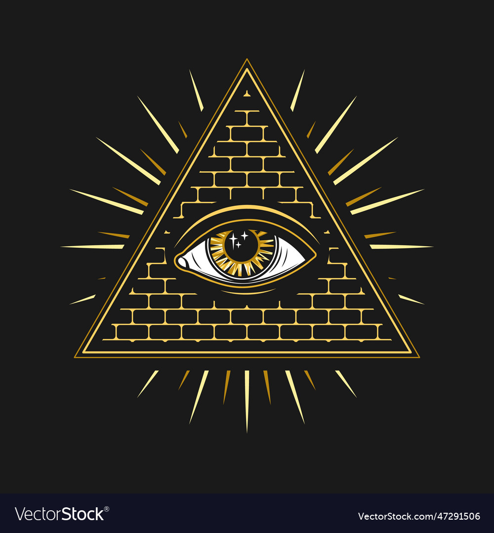 All seeing eye third eye in pyramid Royalty Free Vector