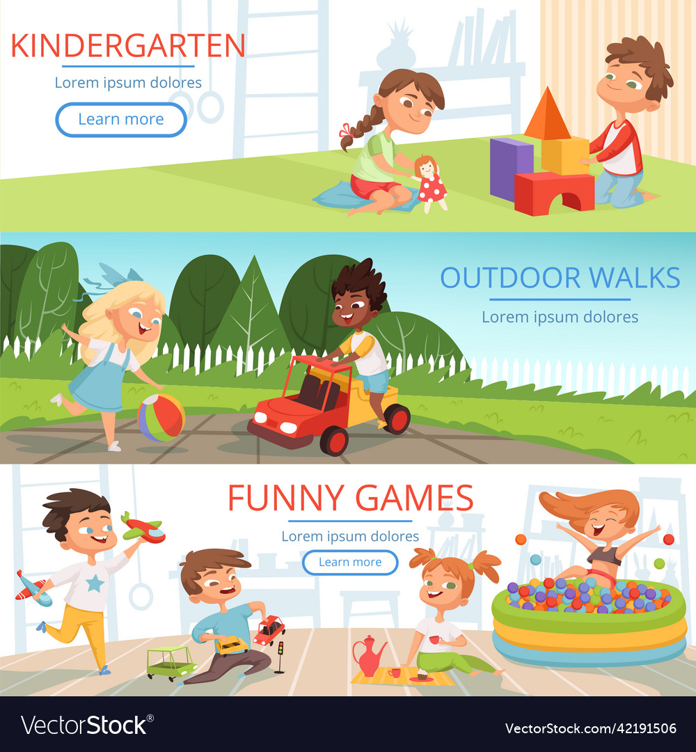 Banners set with pictures of preschool kids Vector Image