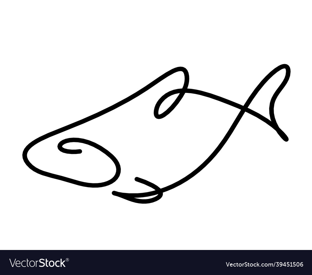 Black silhouette of fish as line drawing on white Vector Image