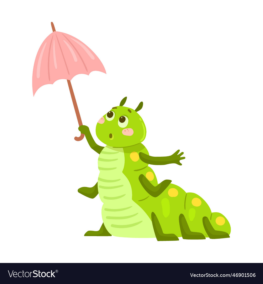 Cute caterpillar hiding from the rain under Vector Image