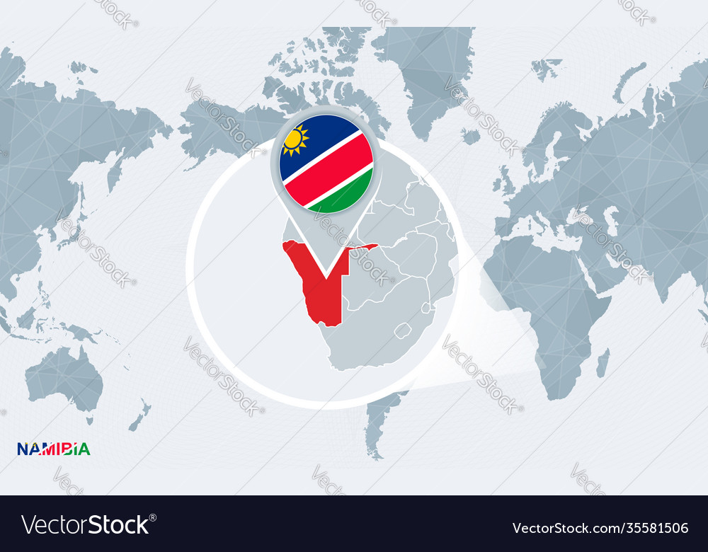 World map centered on america with magnified Vector Image