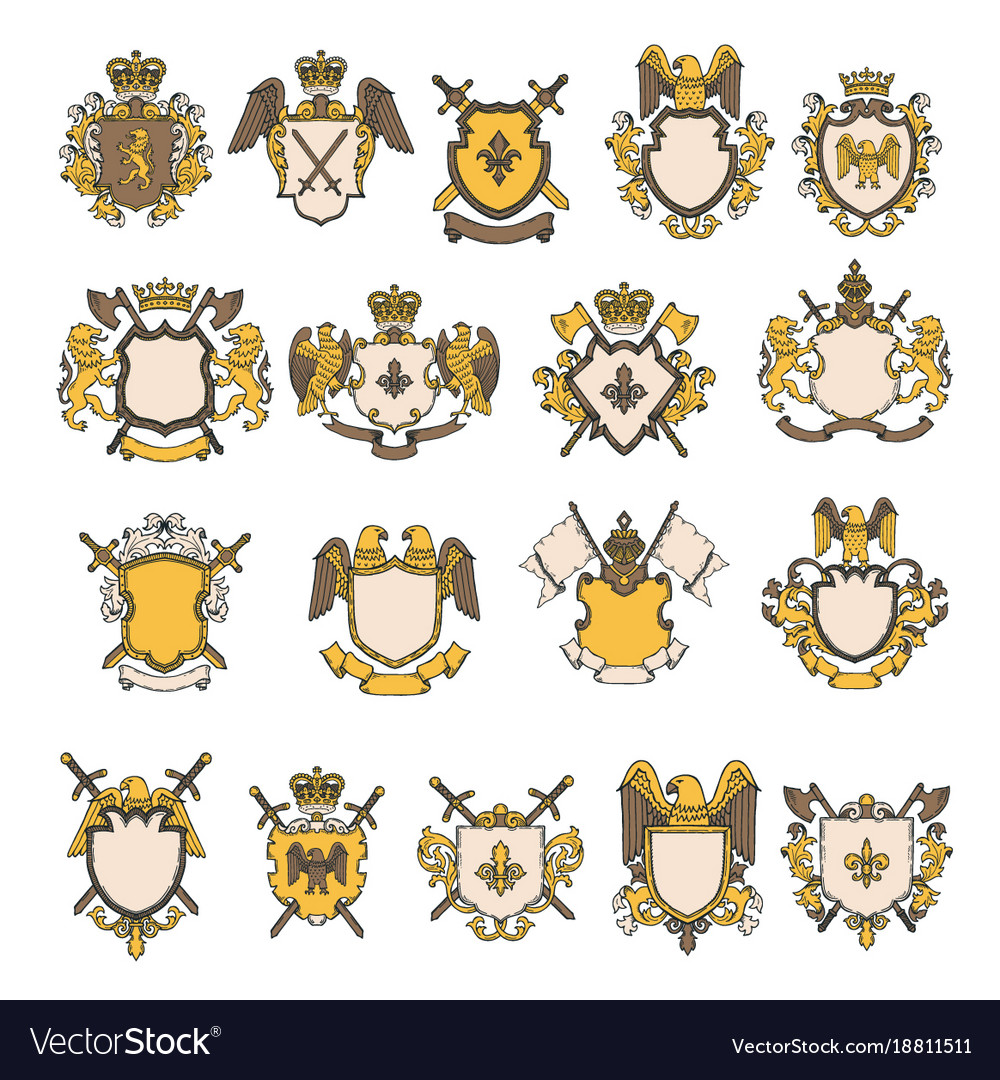 Colored pictures set of heraldic elements Vector Image