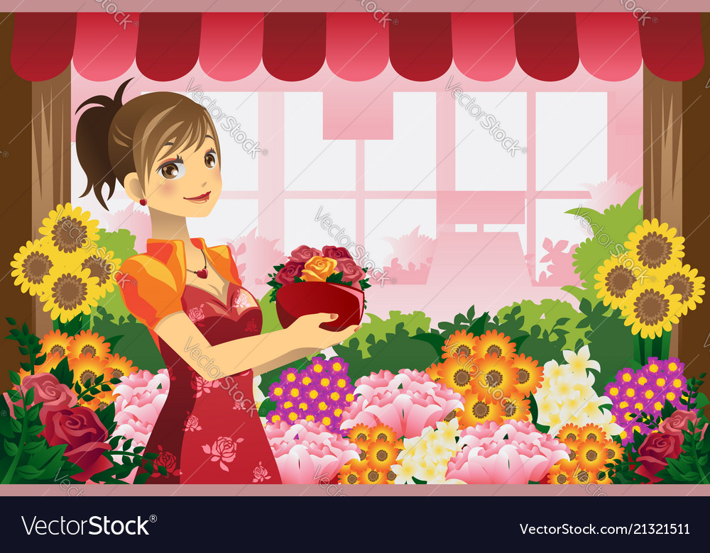 Florist girl Royalty Free Vector Image - VectorStock