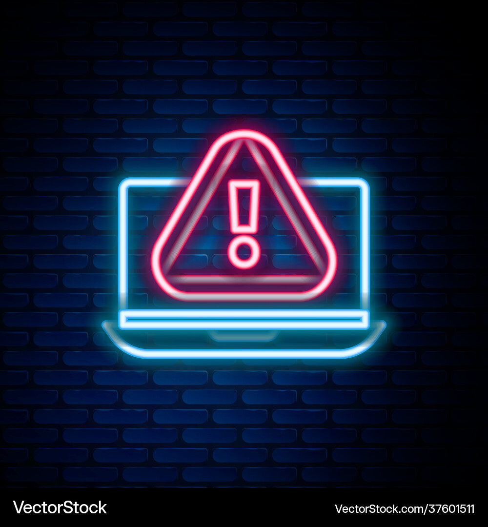 Glowing neon line laptop with exclamation mark Vector Image