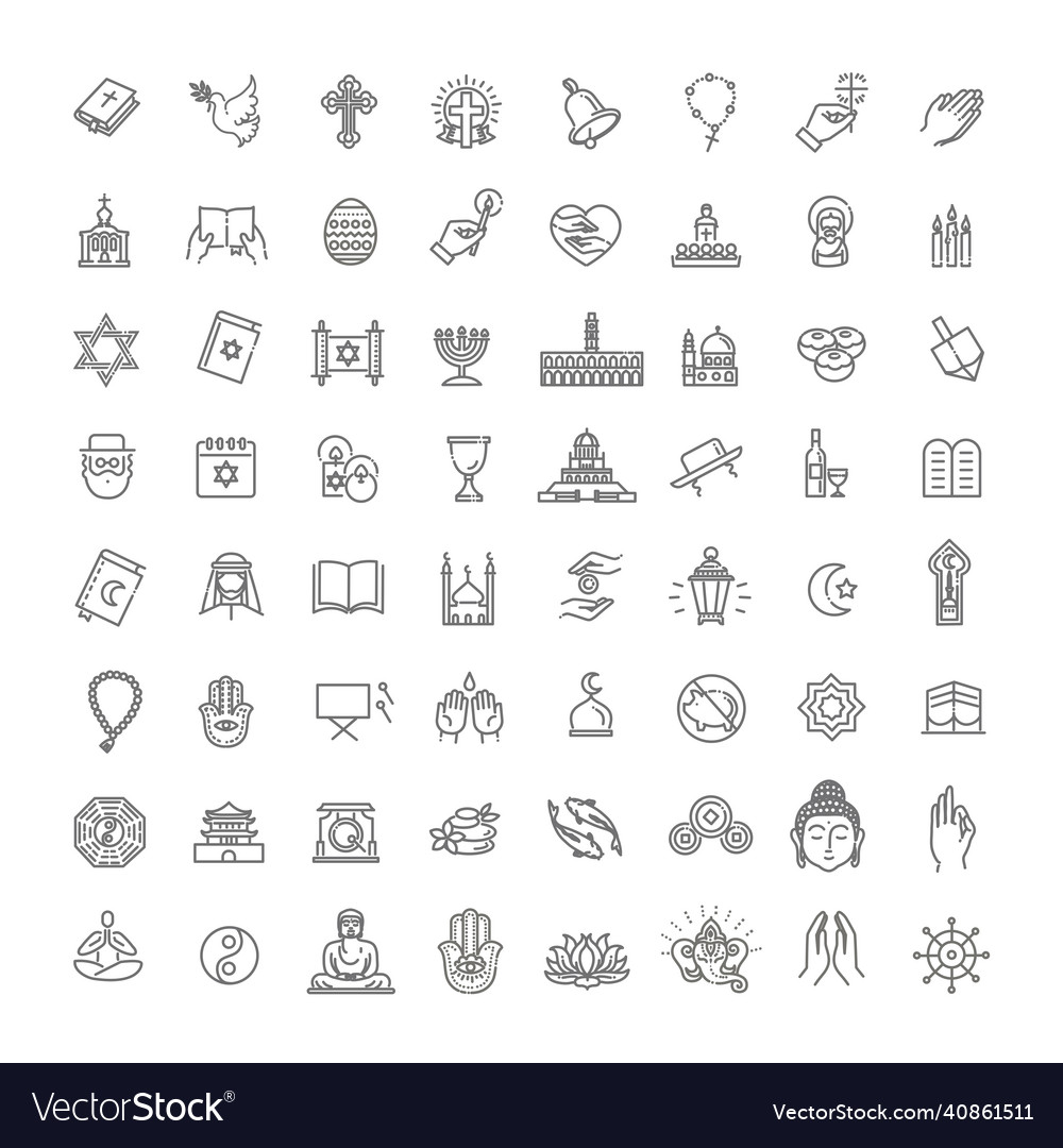 Religion icons set thin style Royalty Free Vector Image