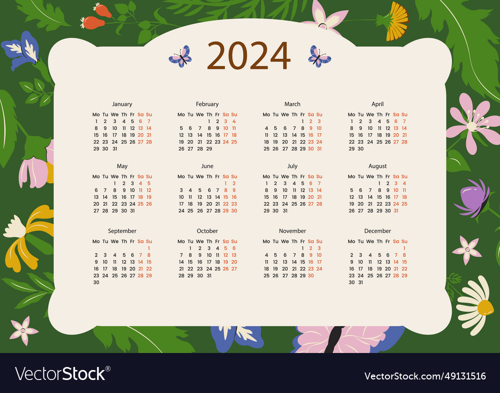 2024 calendar template isolated on white Vector Image