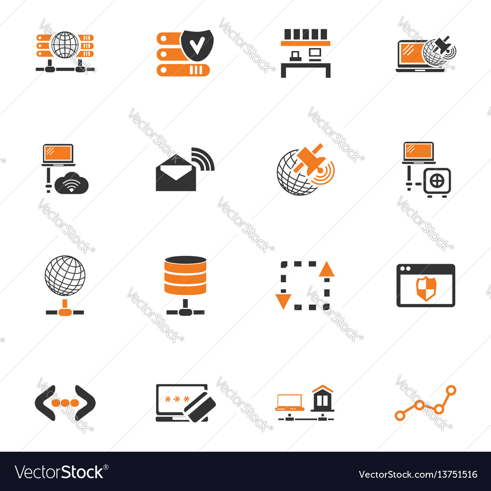 Internet server network icons set Royalty Free Vector Image