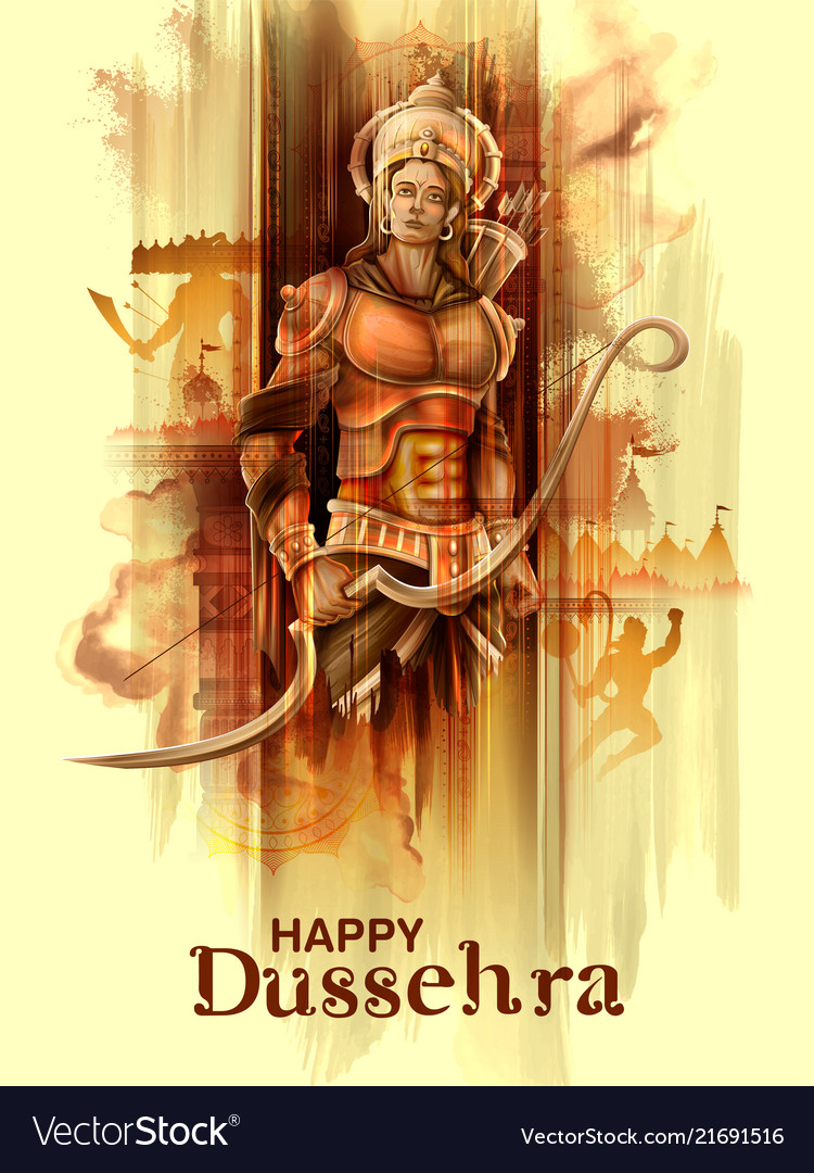 Lord rama in navratri festival india poster Vector Image