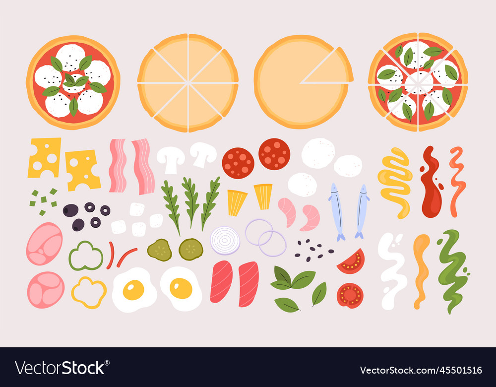 Pizza constructor ingredients mushrooms sausage Vector Image