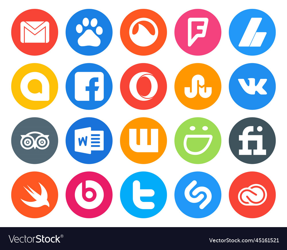 20 social media icon pack including smugmug word Vector Image