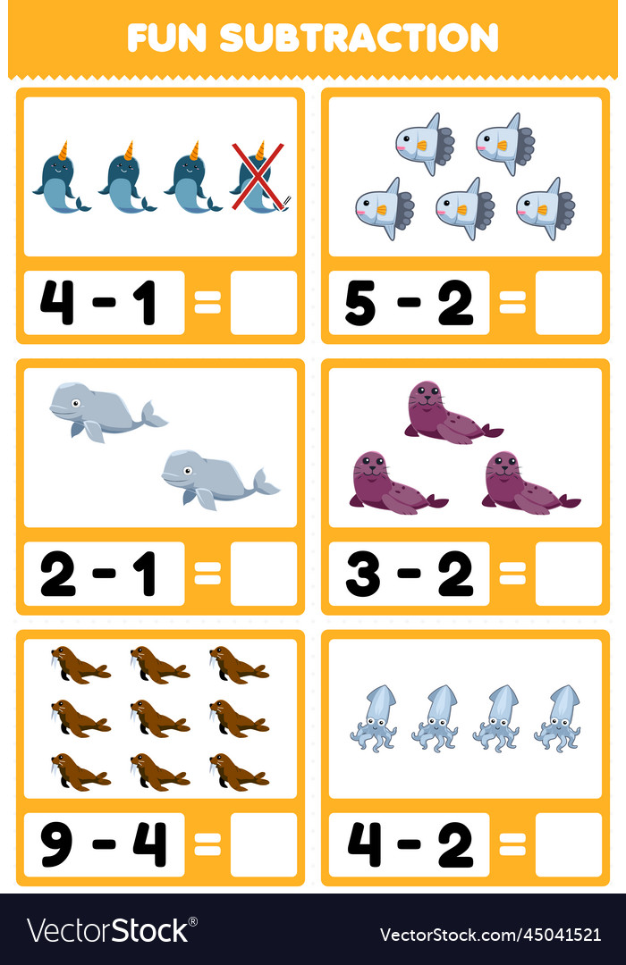 Education game for children fun subtraction Vector Image