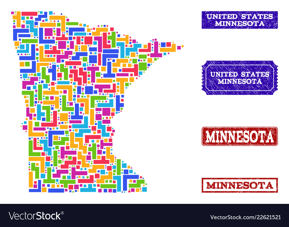 Mosaic map of minnesota state and grunge seals Vector Image