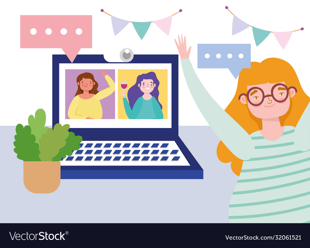 Online party birthday or meeting friends happy Vector Image