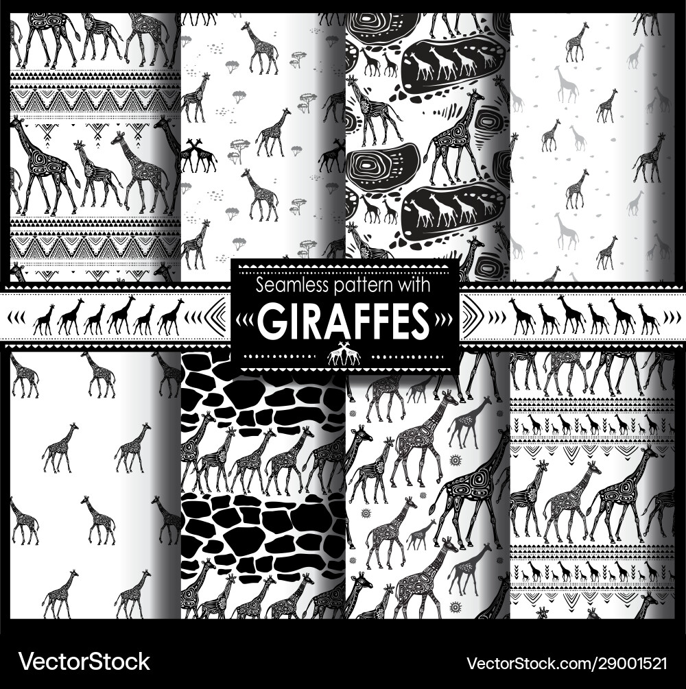 Set seamless pattern with stylized giraffes Vector Image