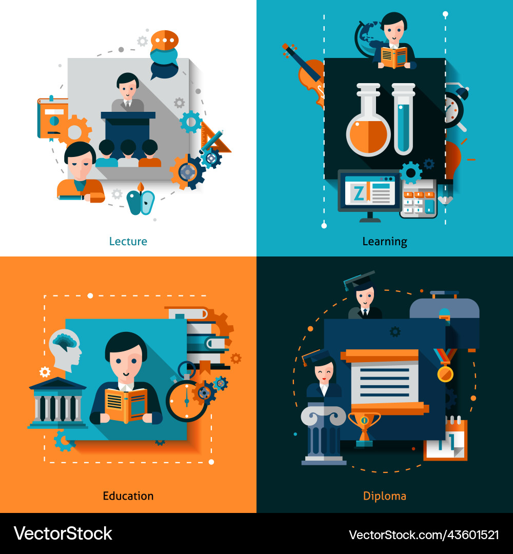 University flat set Royalty Free Vector Image - VectorStock