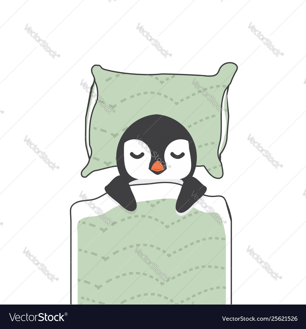 Cute penguin sleeping cartoon in blanket