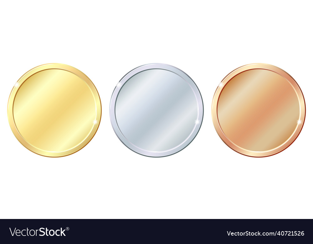 Set of gold silver and bronze round empty medals Vector Image