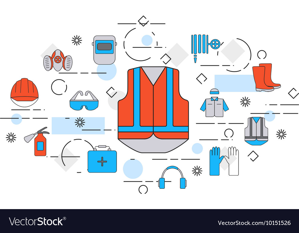 Thin Line Flat Design Banner Of Safety Work Vector Image