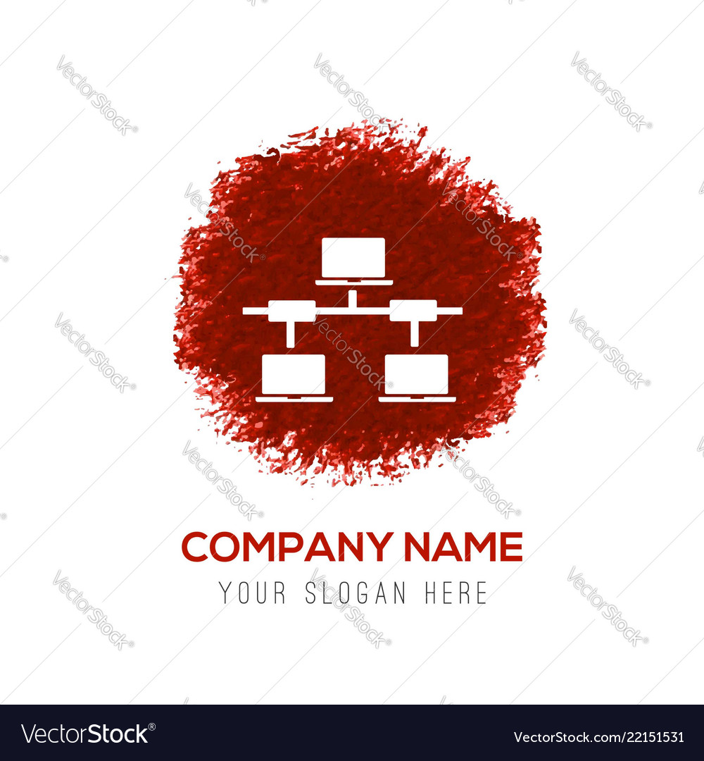 Network icon red watercolor circle splash Vector Image