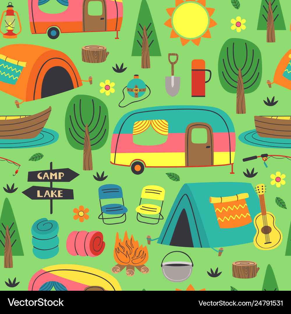 Seamless pattern with summer camping elements Vector Image
