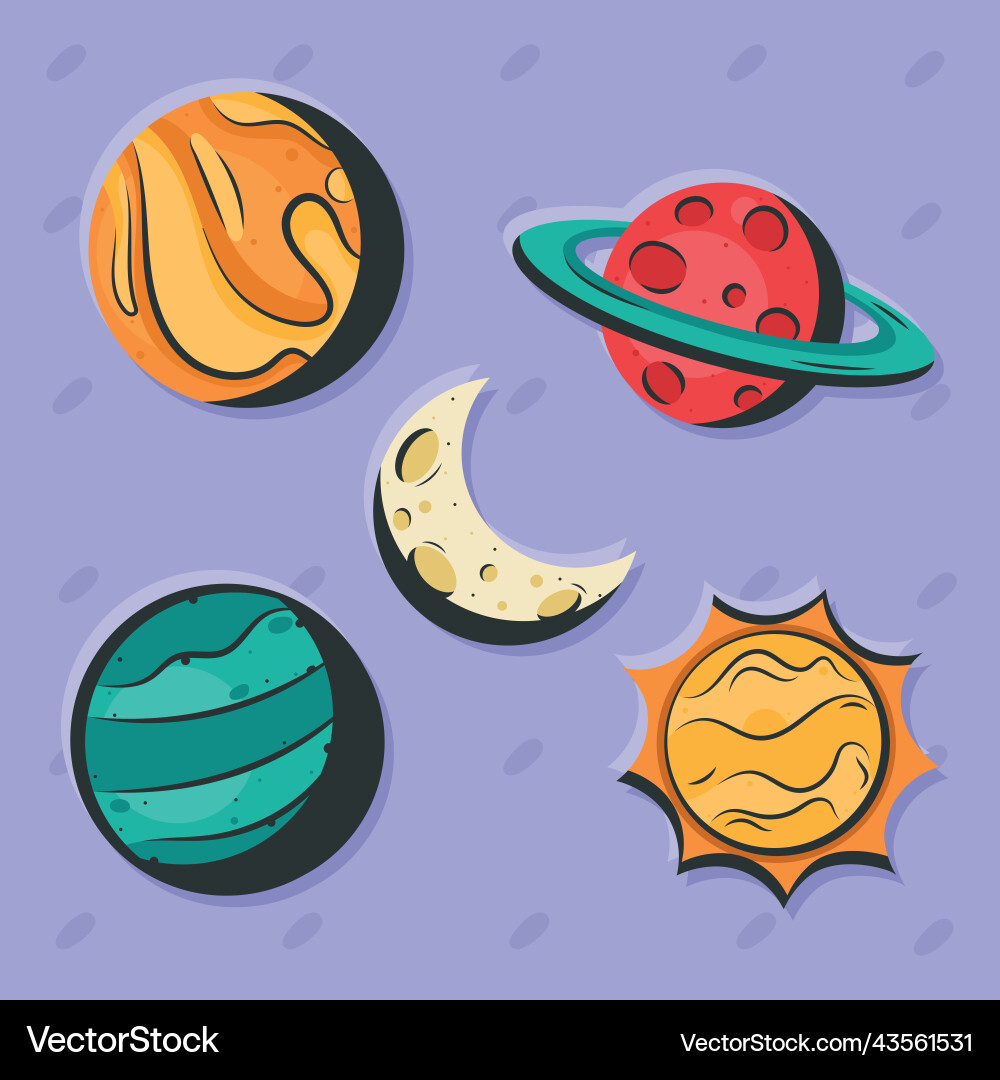 Space outer five icons Royalty Free Vector Image