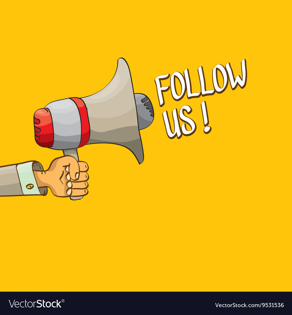 Doodle follow us banner comic image Royalty Free Vector