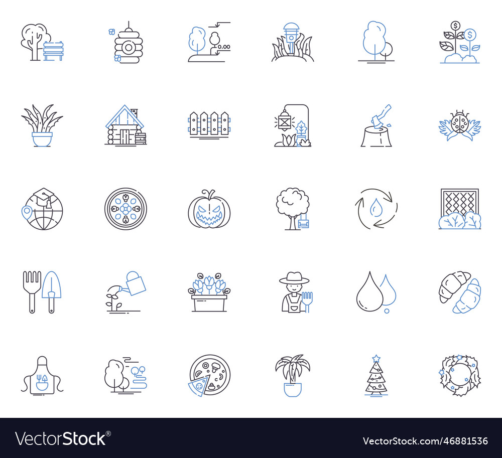 Gardening parts line icons collection shovel Vector Image