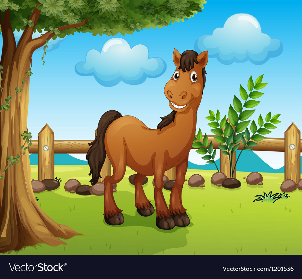 Happy brown horse inside a fence Royalty Free Vector Image