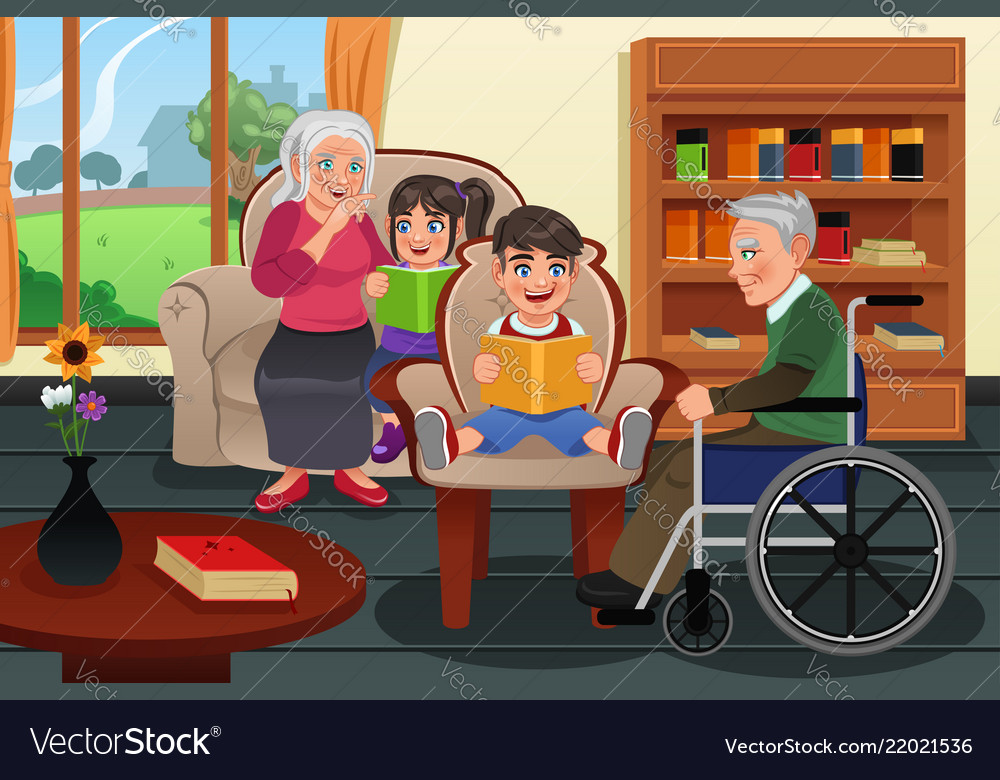 Kids visiting a retirement home vector image Kids visiting a retirement home