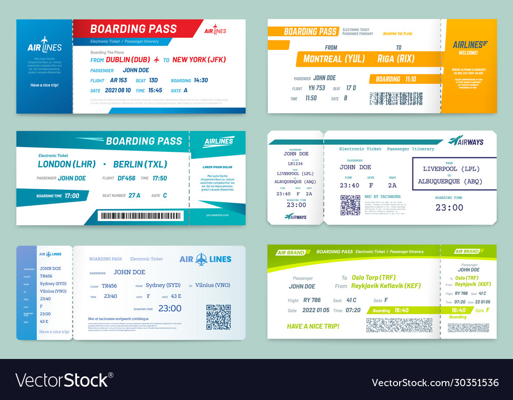 Set airlines tickets and boarding passes Vector Image