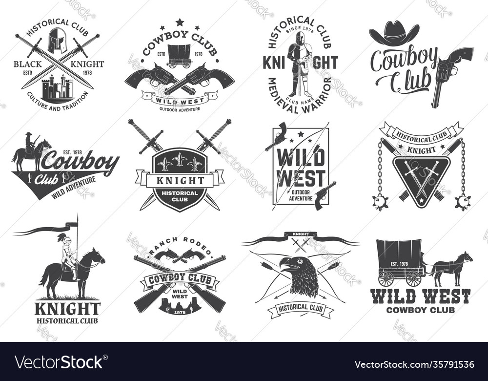 Set Knight Historical And Cowboy Club Design Vector Image