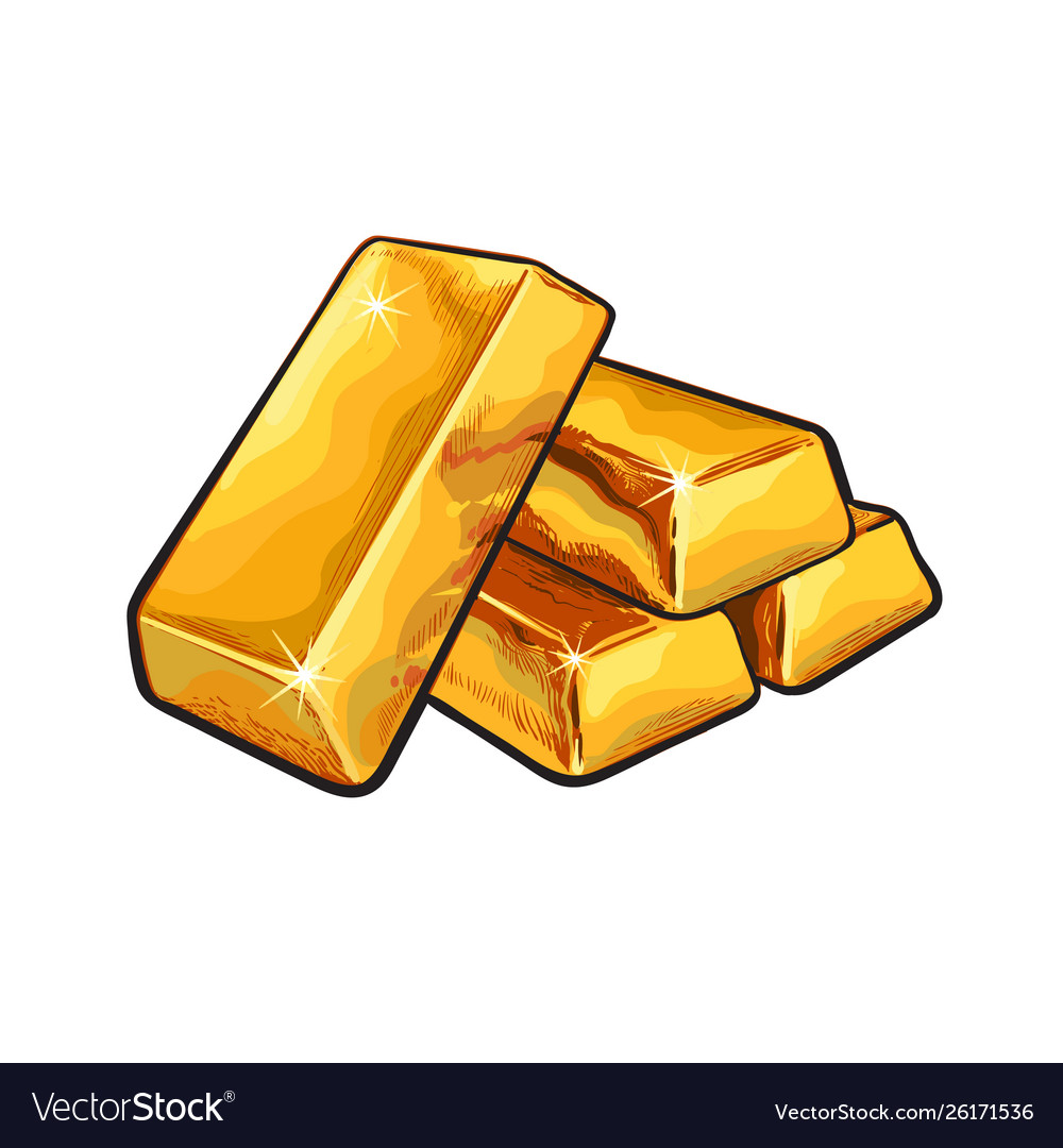 Sketch gold bar ingots Royalty Free Vector Image