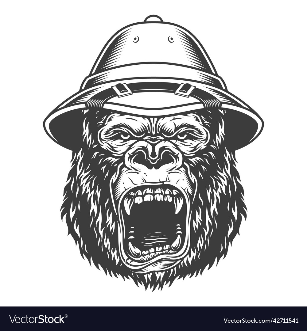 Angry gorilla in monochrome style Royalty Free Vector Image