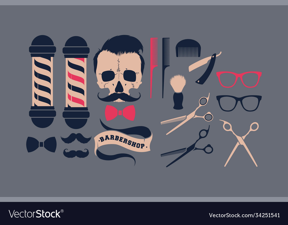 Big Set Barber Shop Supplies Royalty Free Vector Image