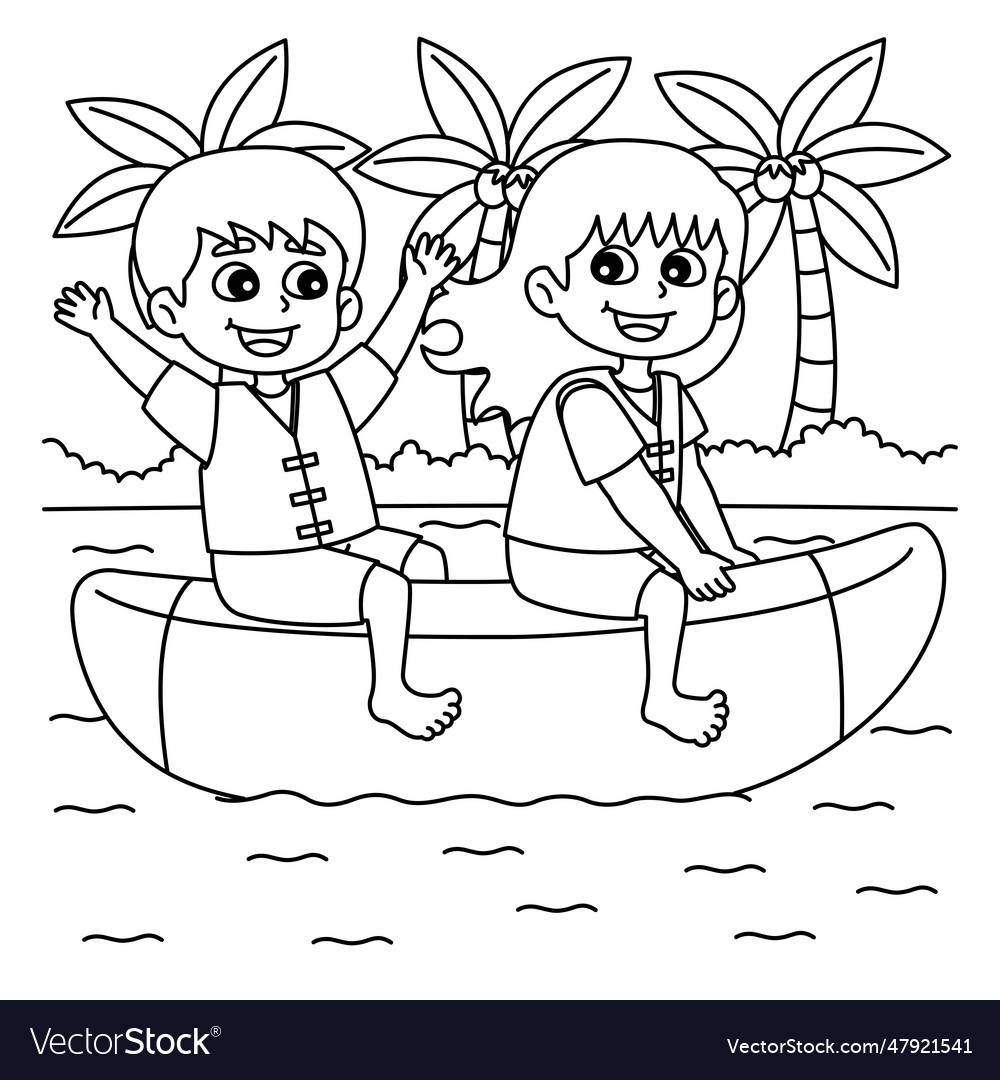 Children riding a banana boat summer coloring Vector Image