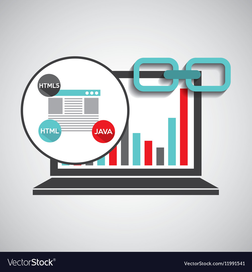 Laptop graphs language code link web Royalty Free Vector