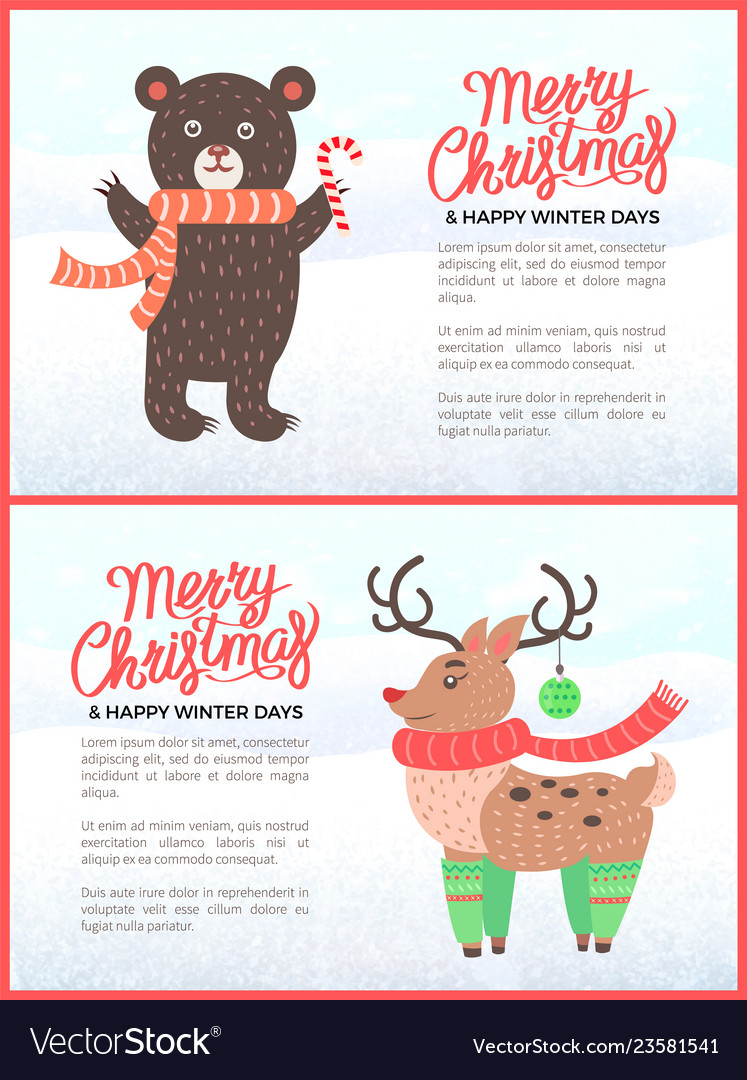 Merry Christmas Holiday Banners With Bear And Deer