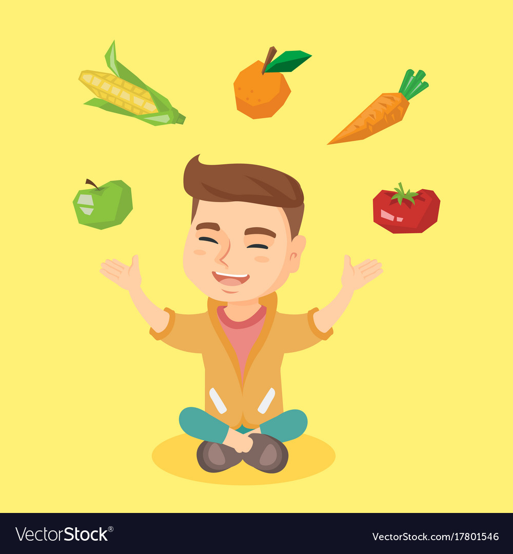 Caucasian juggling vegetables and fruit Royalty Free Vector