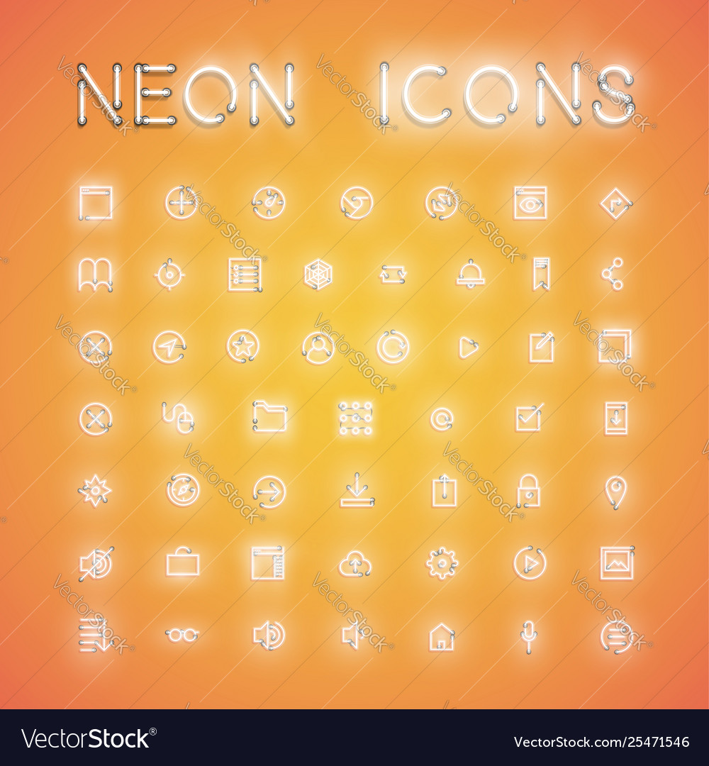 Glowing realistic neon icon set for web Royalty Free Vector