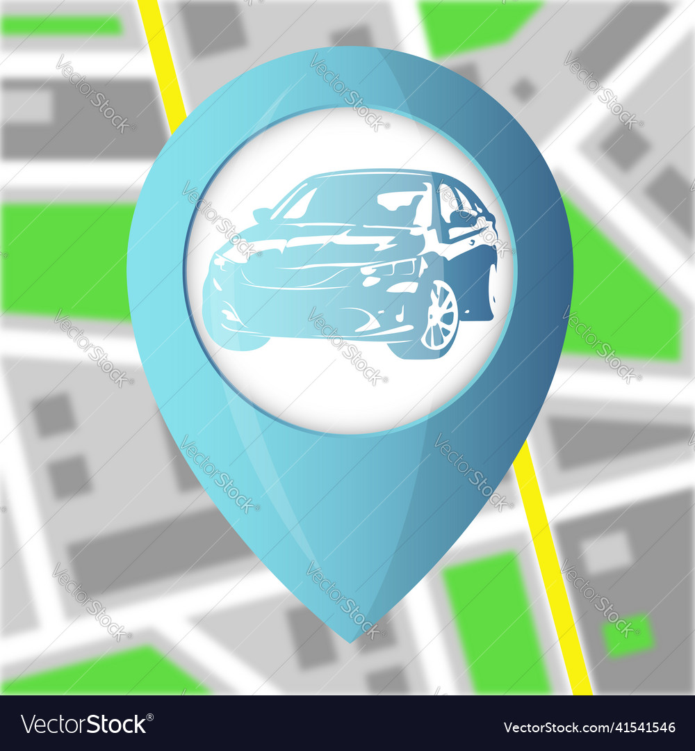 Location label on map with car Royalty Free Vector Image