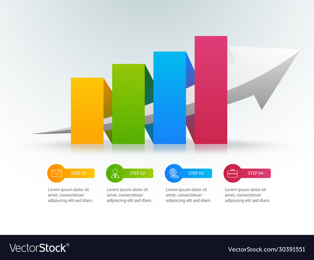 Colourful growth chart infographic with 4 options Vector Image