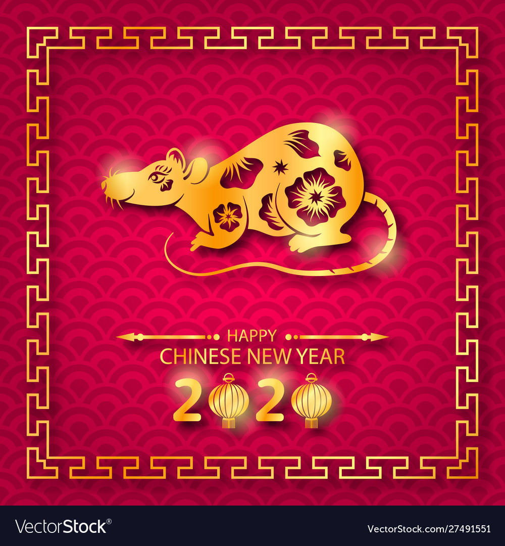 Happy Chinese New Year 2020 Card With Golden Rat Vector Image