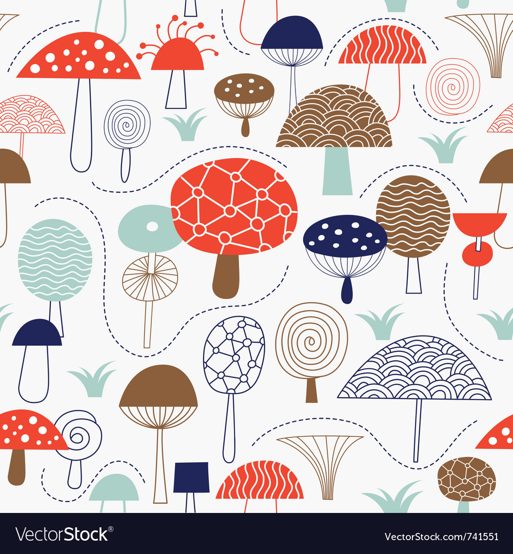 Pattern with whimsical mushrooms Royalty Free Vector Image