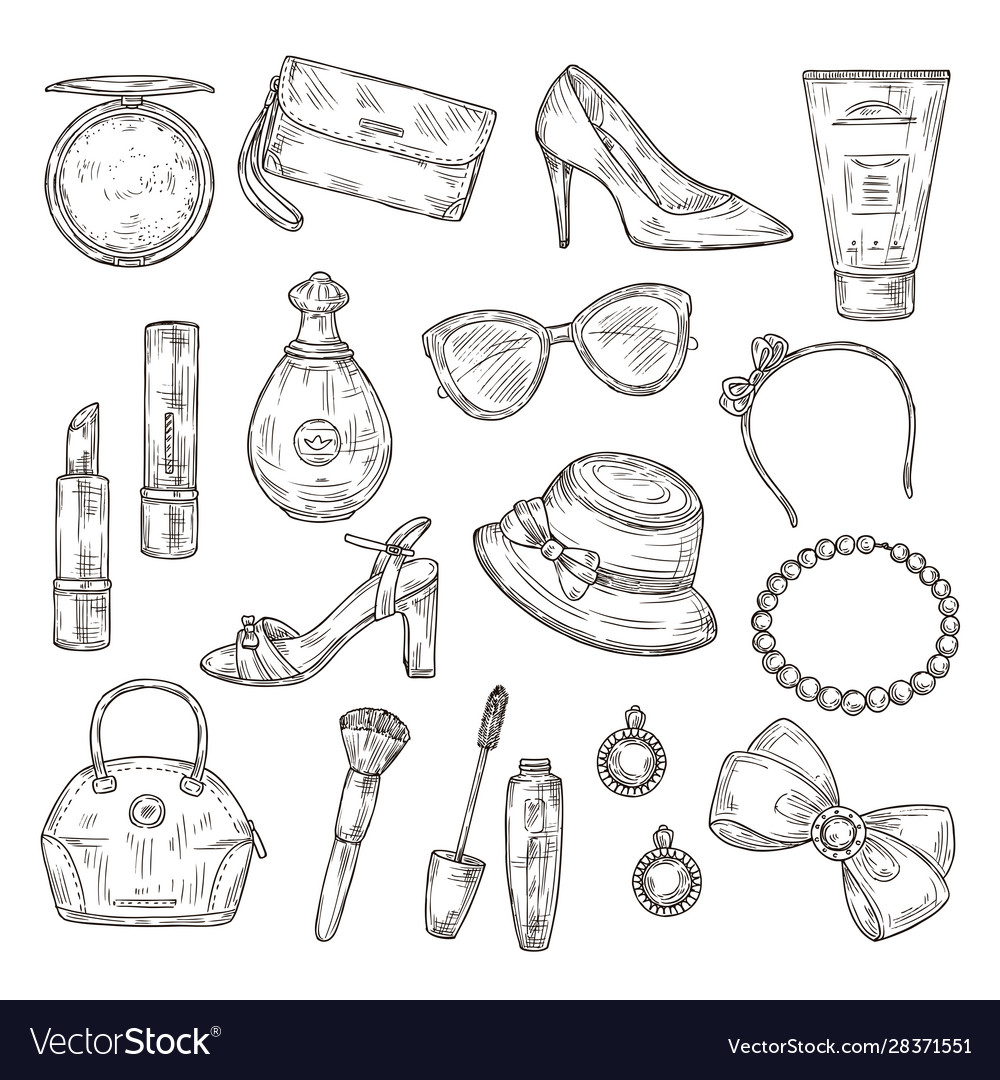 Vector Sketches Of Various Sets Of Female Jewelry And