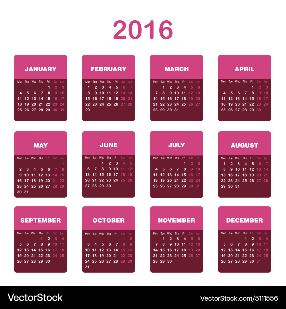 16 Calendar Template Royalty Free Vector Image