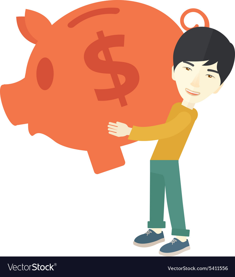 Chinese Businessman Carries A Big Piggy Bank For Vector Image